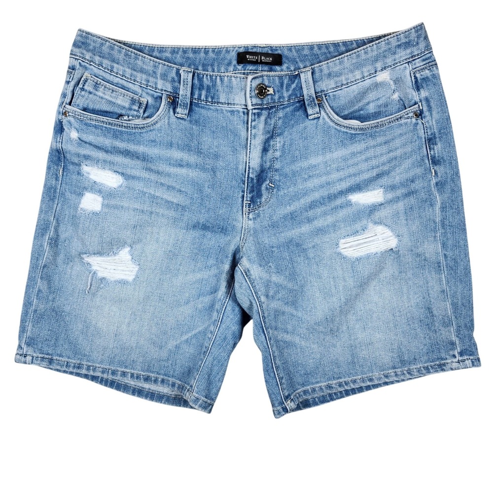 White House Black Market Shorts Distressed Light Wash Blue Denim Casual Size 8